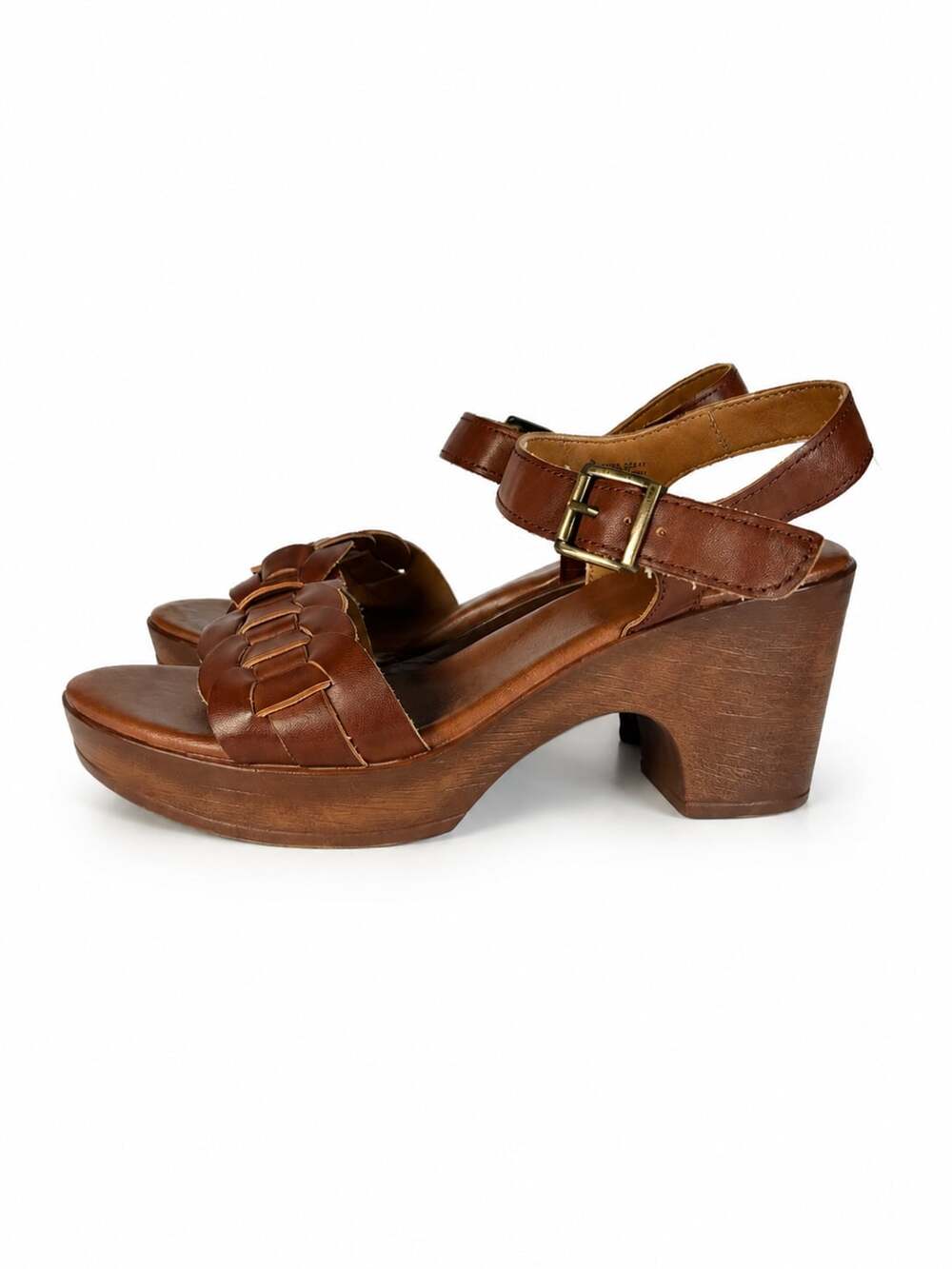 Boho b.o.c. Brown Braided Strap Platform Block Heel Slingback Sandals Size 9